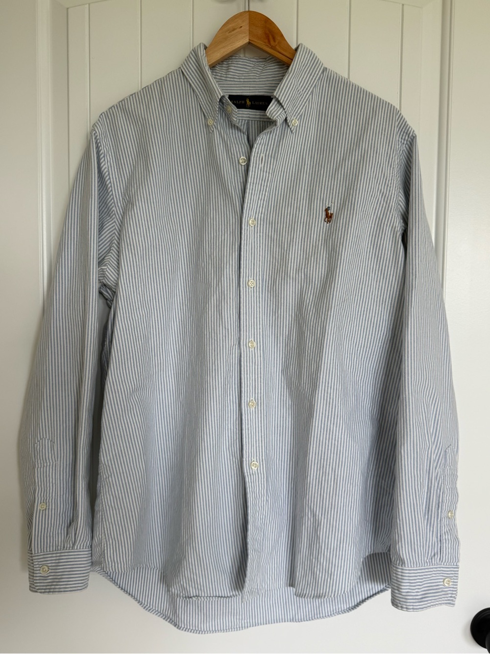 Polo Ralph Lauren Men's Large Cotton Blue White Striped Oxford Button Down Shirt